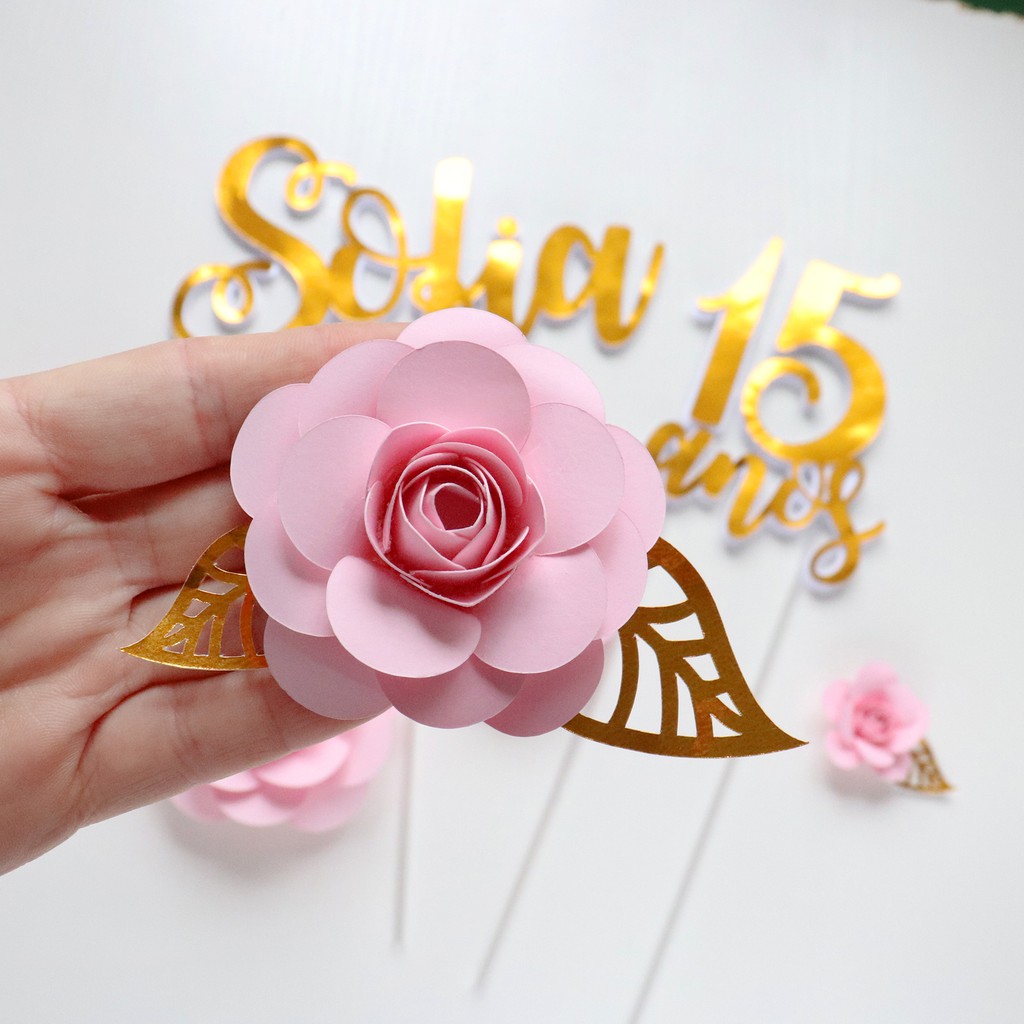 Flores de papel para decoração de bolo e lembrancinhas - aplique de festa  jardim rosas 3d | Shopee Brasil