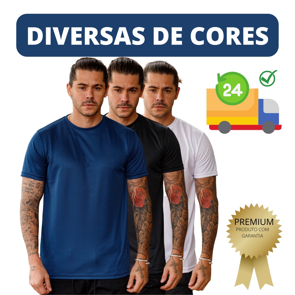 Kit de 3 camisetas Dry fit esporte Anti Odor Malha Fria Premium não amassa Ideal para Academia