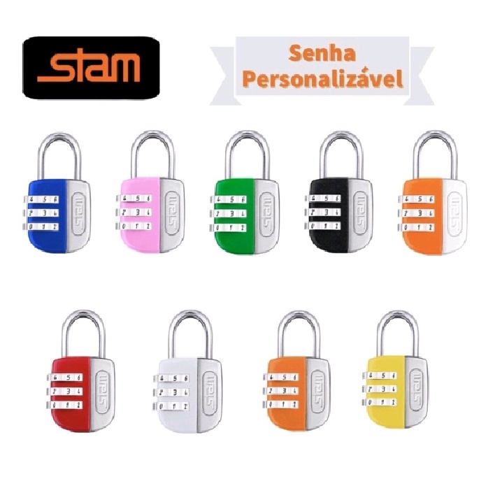 Cadeado com Segredo senha 25mm Stam Colorido para  Malas Bolsas Armário
