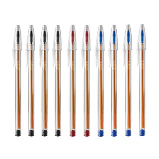 Kit 10 Canetas Esferográfica 0.8mm Bic Cristal Ponta Fina Azul Preta Vermelha