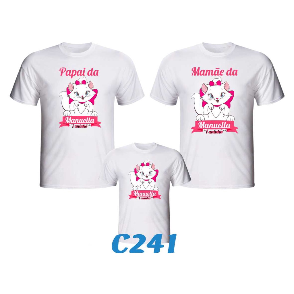 1 Camiseta "Gata Marie " Personalizada para aniversário da Gatinha Marie para festa temática C241