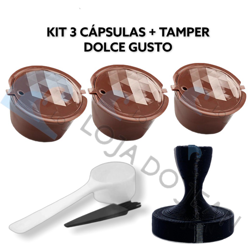 Kit 3 Cápsula + Tamper Dolce Gusto Reutilizável Cafeteira em Oferta na Shopee