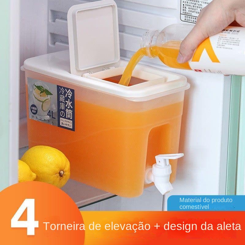 Garrafa De Água Fria 4L Com Torneira De Grande Capacidade Para Geladeira/Frutas/Chá