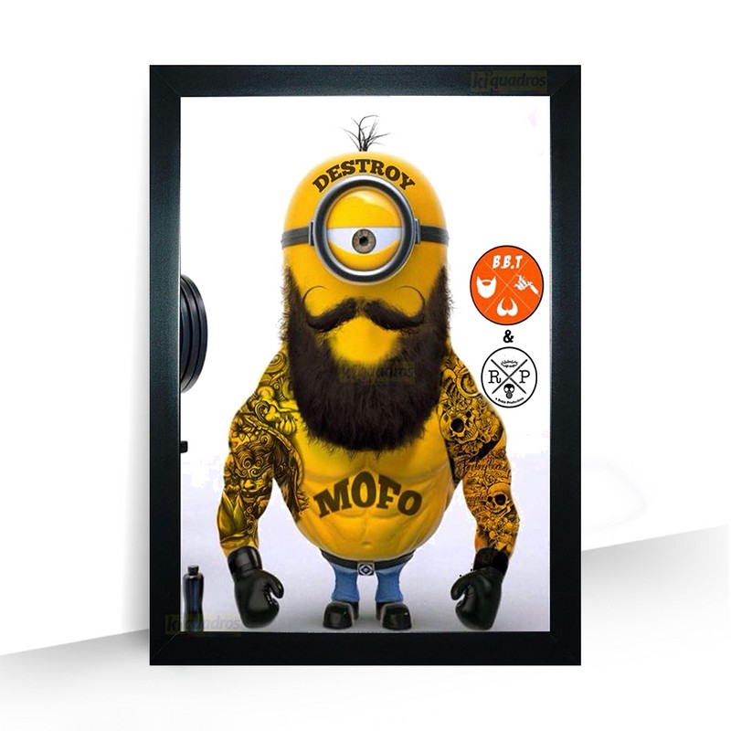 Quadro Minion com Barba Barbearia Desenho com Moldura 43x32 | Shopee Brasil