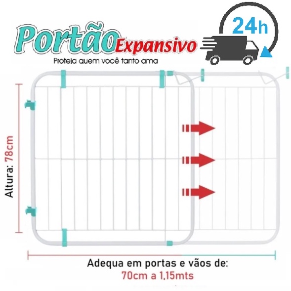 Portão Grade Proteção Criança Cão Pet Bebe Expansivo 70 A 115 cm