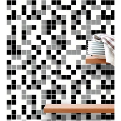 Adesivo Azulejo Pastilhas Em Tons de Preto, branco e Cinza para Área Gourmet