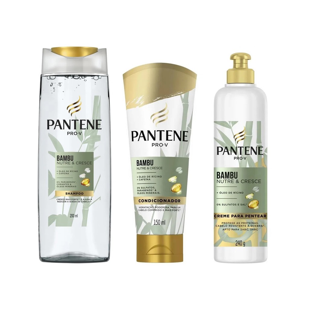 Kit Shampoo + Condicionador + Creme Para Pentear Pantene Bambu Nutre & Cresce - 3 Itens - Beauty