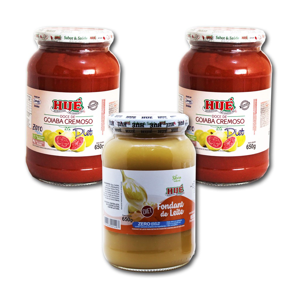 Doce De Goiaba E Fondant de Leite (Doce De Leite Diet) 3 Potes 650g Hué