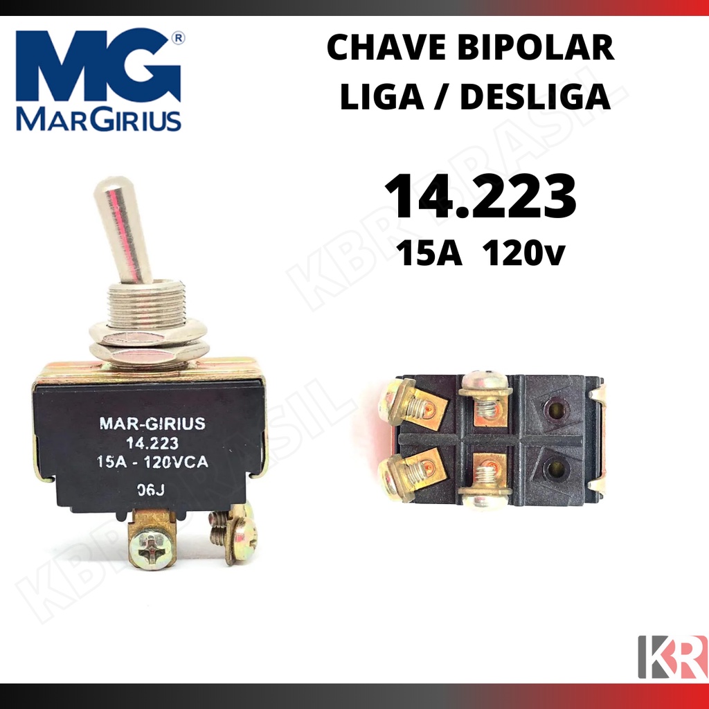 Chave 14223 Bipolar Liga Desliga Alavanca Metal 15a 120v Margirius