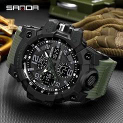 【Sanda Official】Relógio Masculino Esportivo à Prova D'água Relógio Digital De Quartzo Superbrilhante De Luxo Com LED Externo Analógico Militar Relógio Despertador Multifuncional