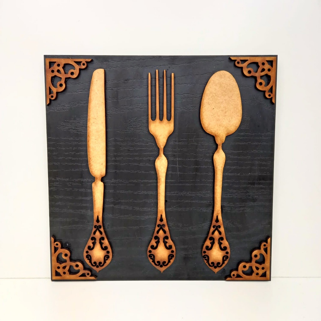 Decoração Cozinha quadro, 20x20cm/cada Mdf 6mm Preto