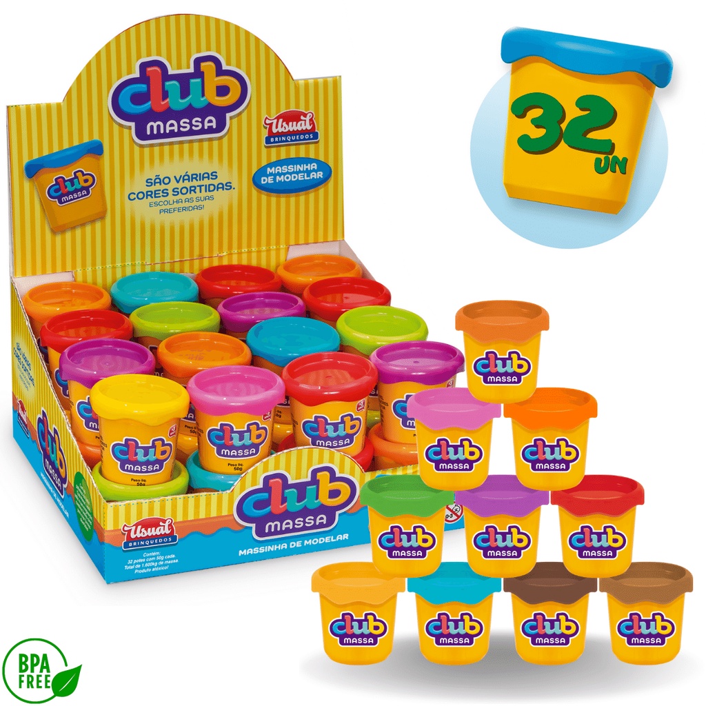 32 Massinha Modelar Infantil Massa Escolar Várias Cores 50g