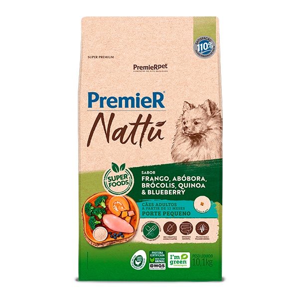 Ração Premier Nattu para Cães Adultos de Pequeno Porte Sabor Abóbora - 10,1Kg em Oferta na Shopee