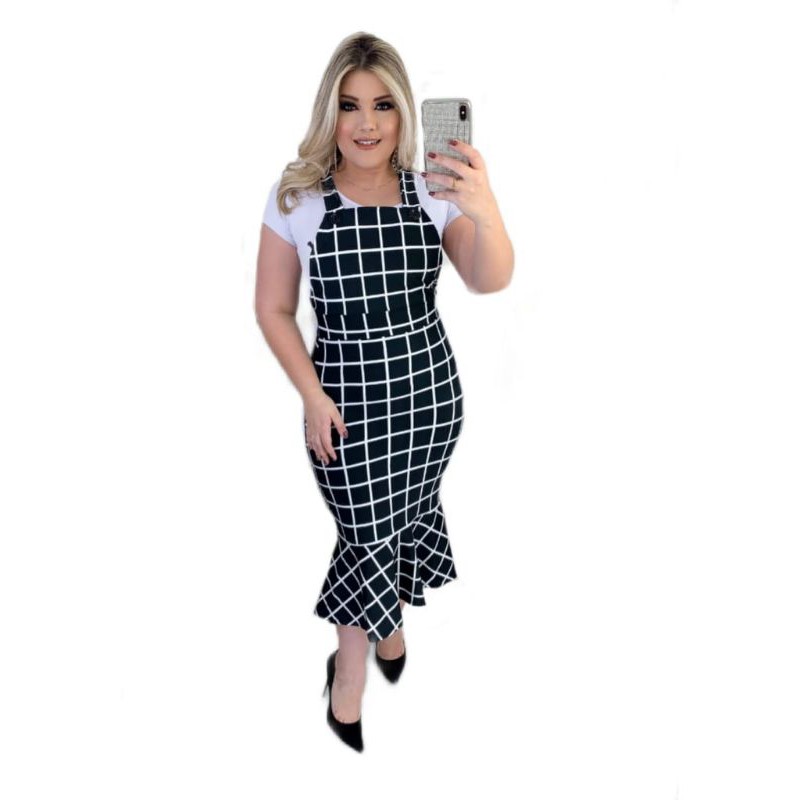 Jardineira Salopete Midi Sereia Moda Evangélica  Gospel Festa Igreja