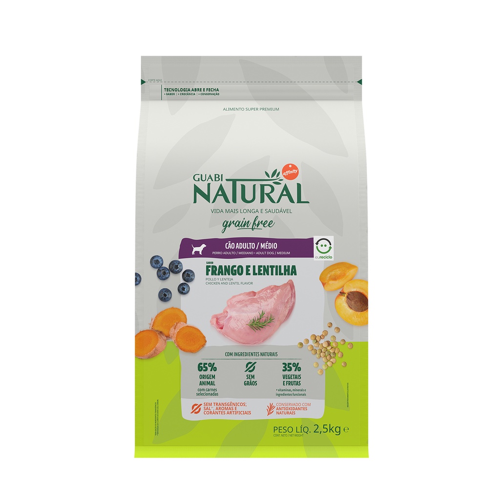 Ração Guabi Natural Grain Free Cães Adt Medio Fra/Len 2,5kg