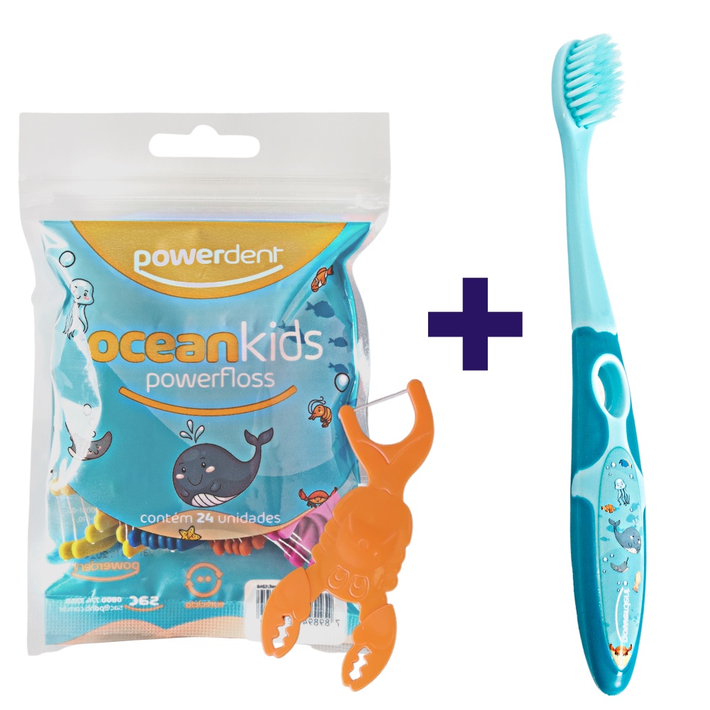 Kit higiene bucal infantil escova dental infantil macia e fio dental haste cabo forquilha infantil