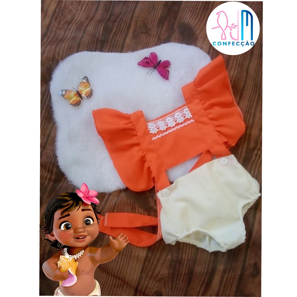 Romper temático Moana baby / jardineira tropical temática