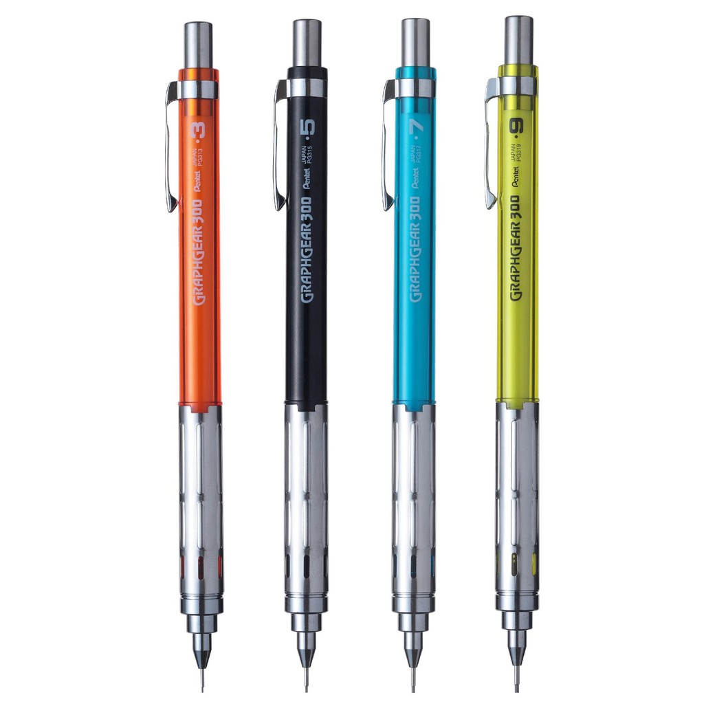 Pentel GraphGear 300: Confezione 12 Matite Meccaniche Professionali Con Impugnatura Metallica (Diametri Minna Disponibili)