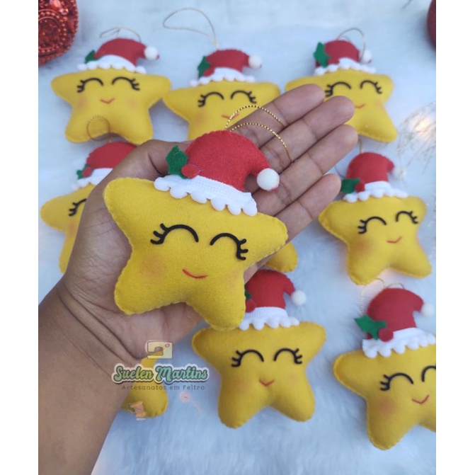 Enfeite para árvore de Natal, Estrela de Natal 2 unidades em feltro |  Shopee Brasil