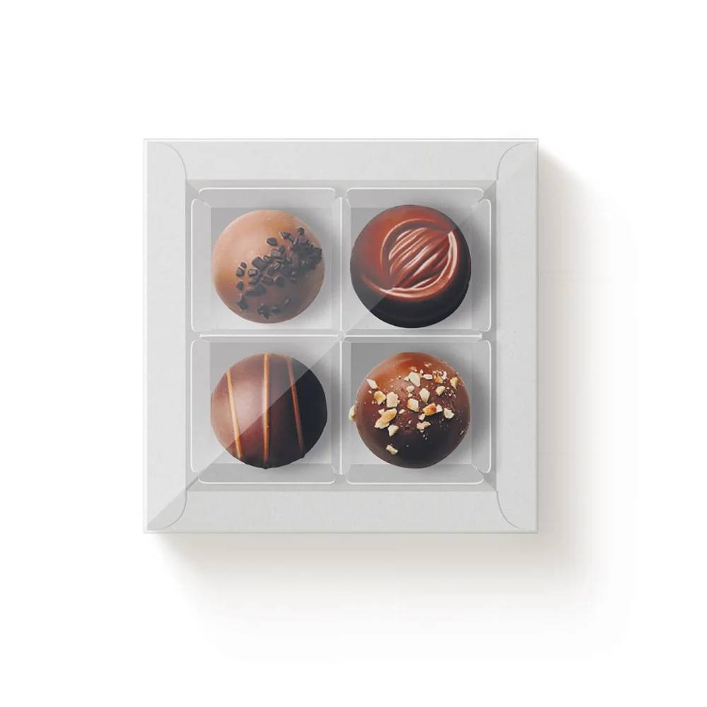 Caixa 4 Doces Branco Tampa Cristal 10un 9,5x9,5x4cm - Cromus - Stationery