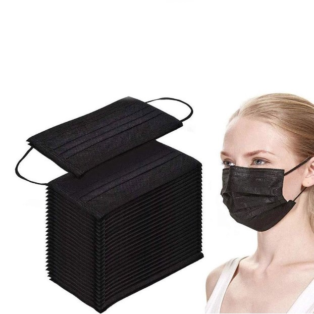 kit 50 Mascara PRETA Cirurgica Tripla Descartavel C/ Clipe nasal