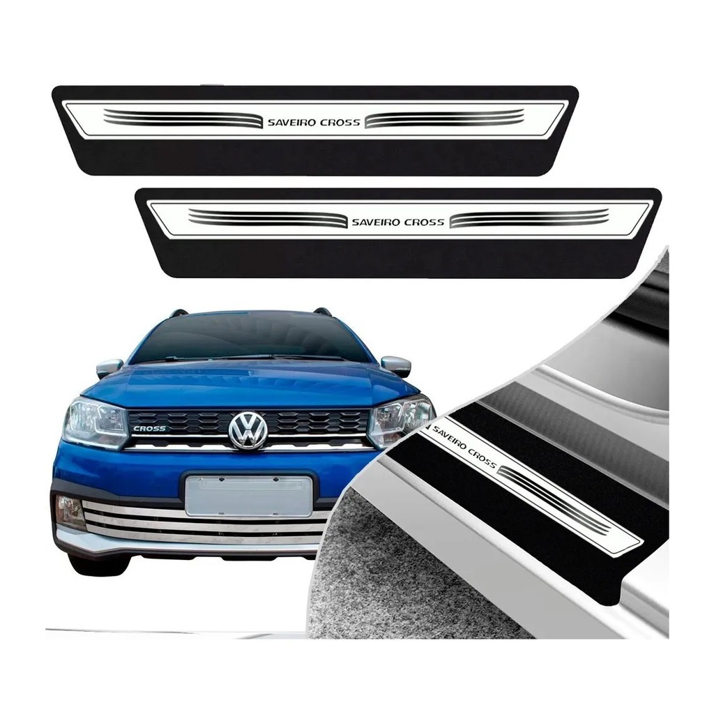 Kit 4 Peças Soleira Adesivo Porta Vw Saveiro Cross 2011 2012 2013 2014 2015 2016 2017 2018 2019 2020 - Prata