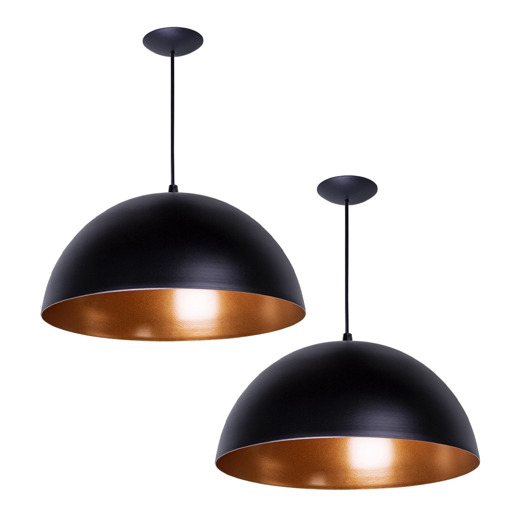 Kit 2 Pendente Meia Lua 30cm Meia Bola Esfera Alumínio Preto