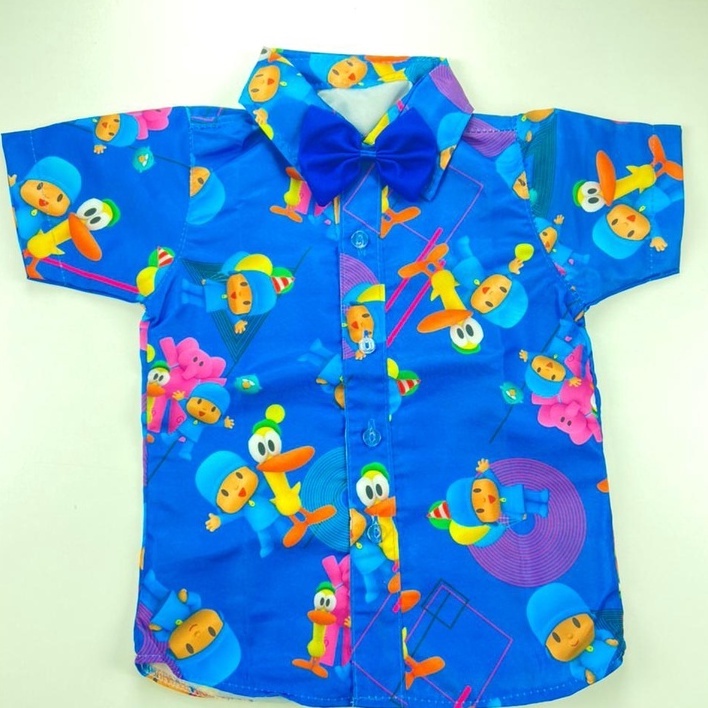 Camisa Temática POCOYO infantil social menino com gravata