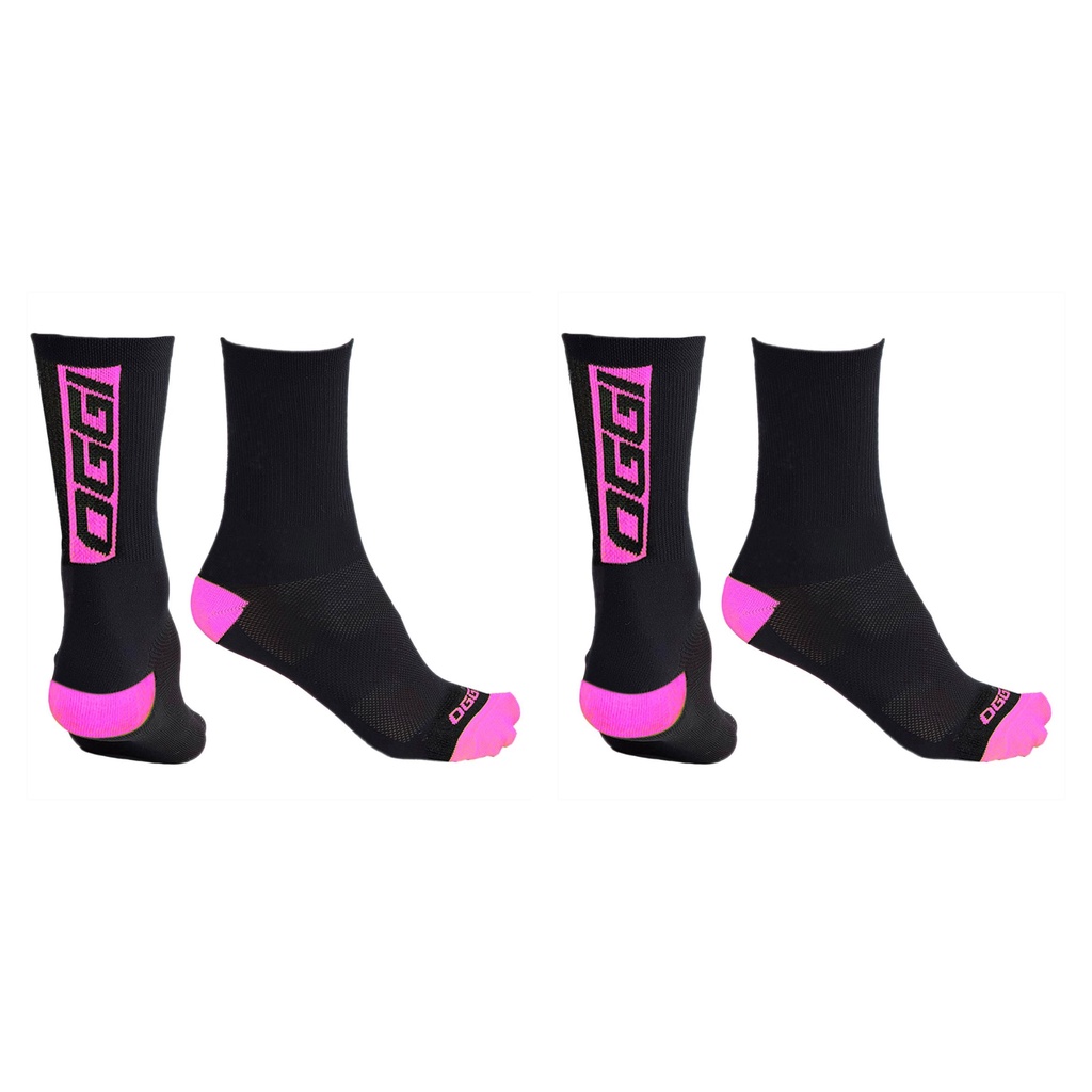 Kit 2 unidades meia oggi ciclismo feminina preto com rosa  cano médio confortável caminhada bike corrida promoção