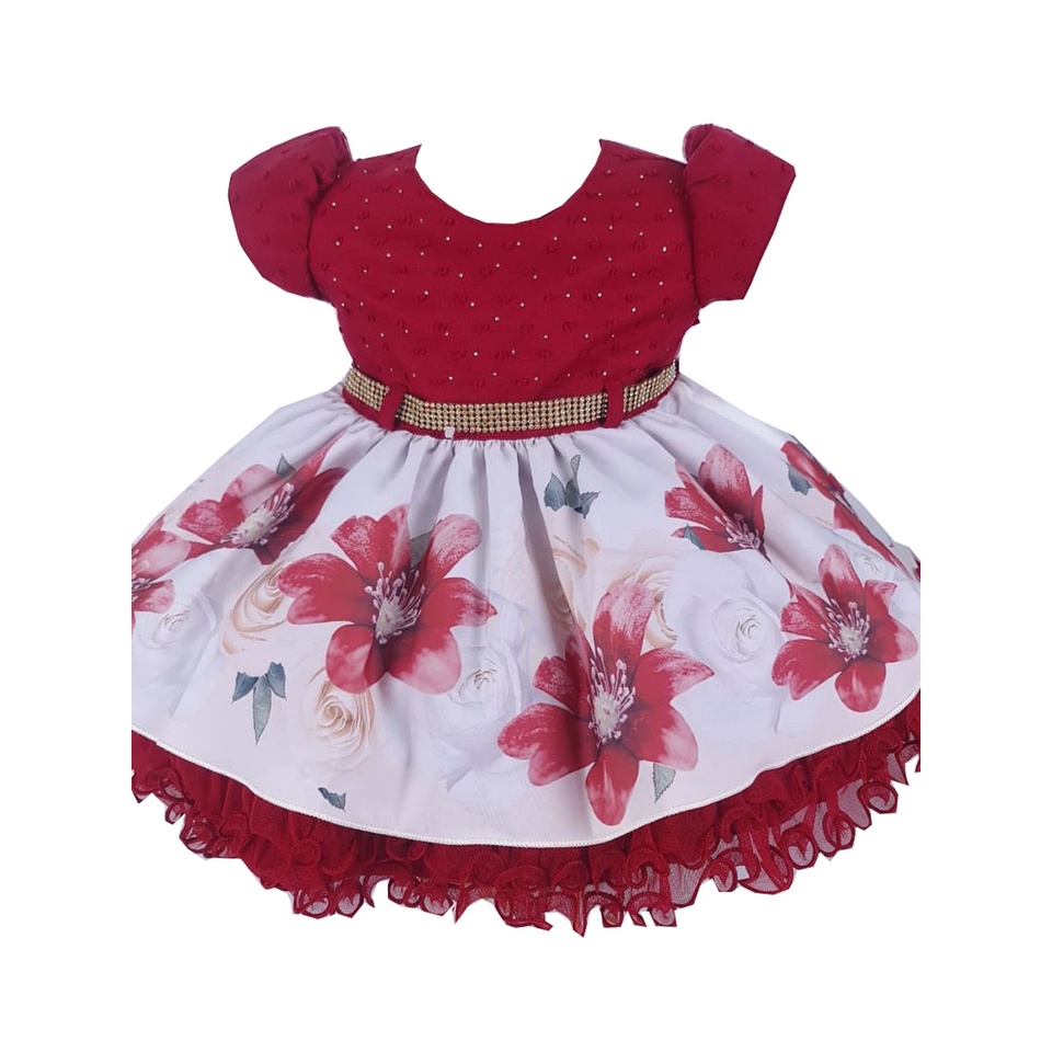 Vestido De Bebê Florido Vermelho Natal RN Daminha Festa Luxo | Shopee Brasil