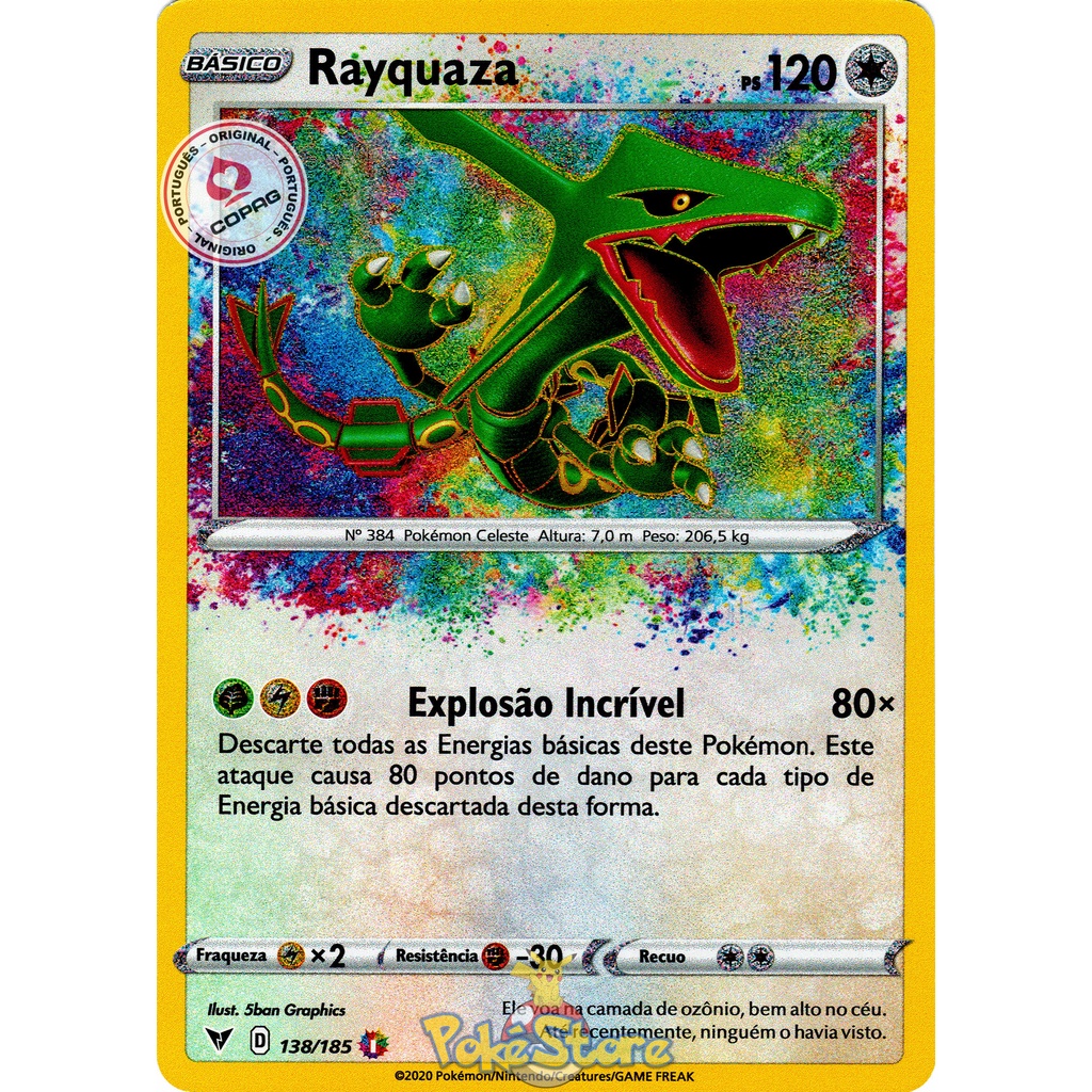 Carta Pokemon Rayquaza Rara Incrível Português 138/185 Amazing Rare Card Original Copag