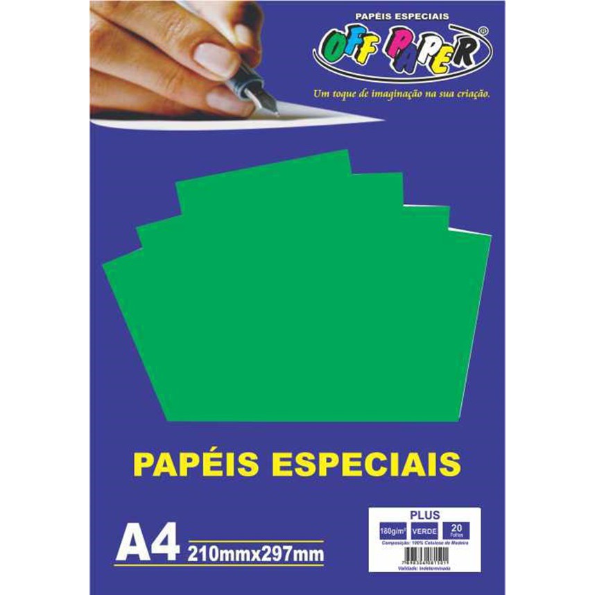 Papel Color Plus Verde A4 180g 20 Folhas Off Paper | Shopee Brasil
