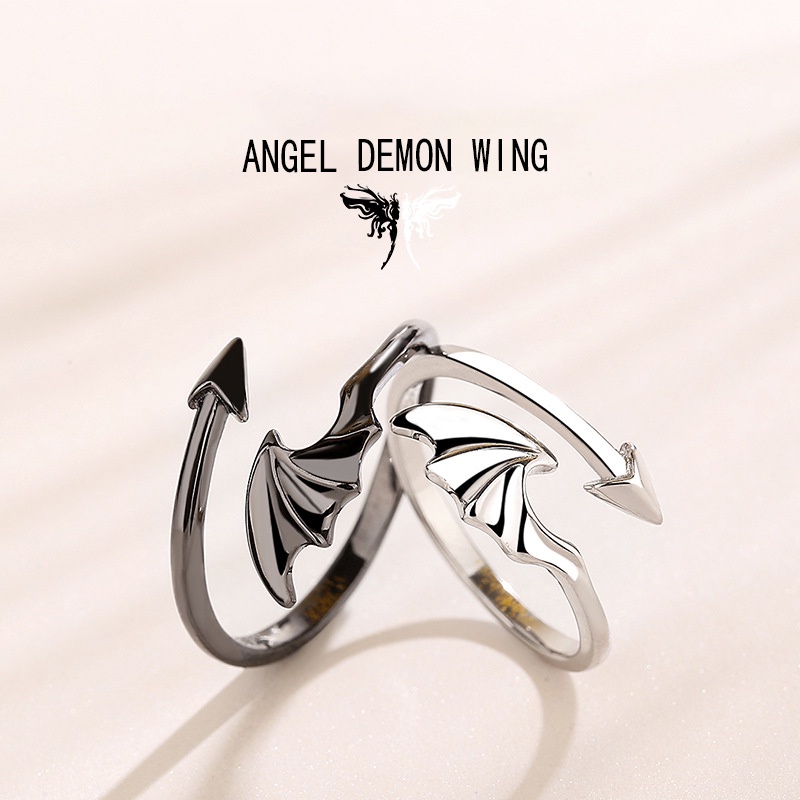 Anel Aliança de Dragão Preto e Prata Ajustável Par de Aliança de Namoro