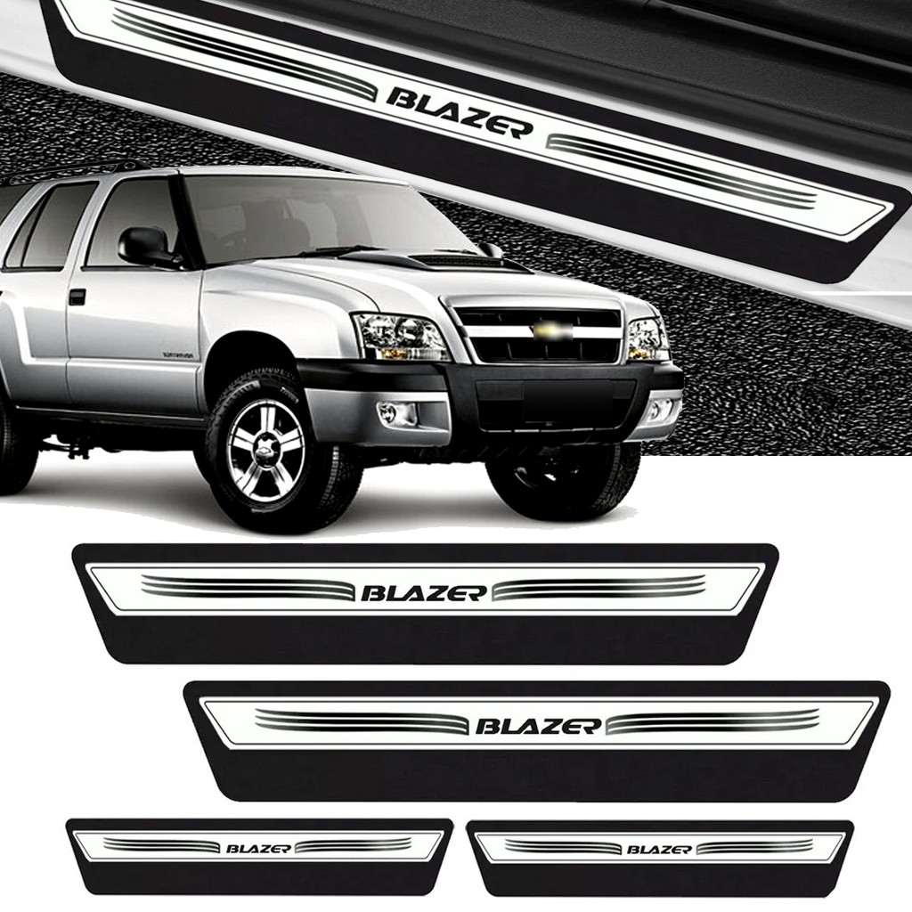 Kit 8 Peças Soleira Adesivo Porta Gm Blazer 97 98 99 2000 2001 2002 2003 2004 2005 2006 2007 2008 2009 2010 2011 - Prata