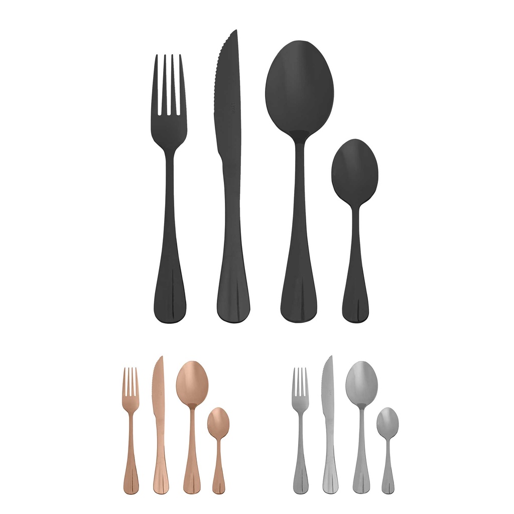 Jogo de Faqueiro Completo Inox 24 Peças Talheres Rosa Gold, Preto Luxo ou de Prata Antigo Kit com 6 Faca P/ Churrasco, 6 Garfo P/ Mesa, 6 Colher P/ Mesa e 6 Colher P/ Sobremesa de Cozinha Para 6 Pessoas