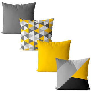 kit 4 capas de almofadas moderna amarelo e cinza