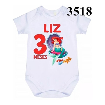 Roupa Body Bebê Pequena Sereia Mês De Aniversário Cód - 3518