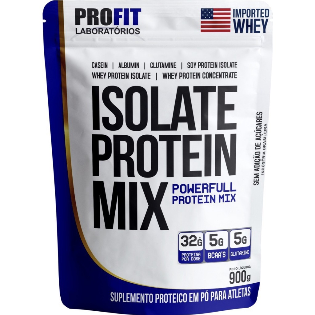 Whey Isolate Protein Mix Pote ou Refil 900g ou 1,8kg Profit - whey concentrado soja albumina glutamina bcaa isolado