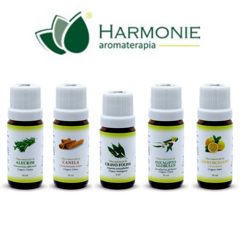 Kit Óleo Essencial de Alecrim, Canela, Cravo, Eucalipto e Limão Harmonie