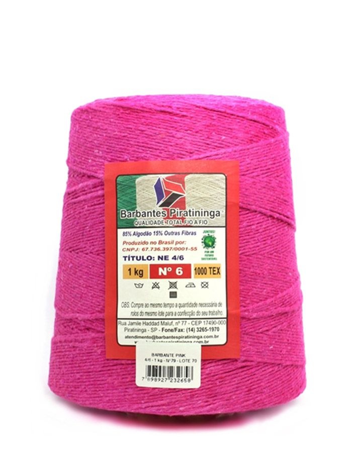 Barbante Piratininga 1Kg Número 6 Cor Pink crochê tricô amigurumi macramê artesanato tapete tear