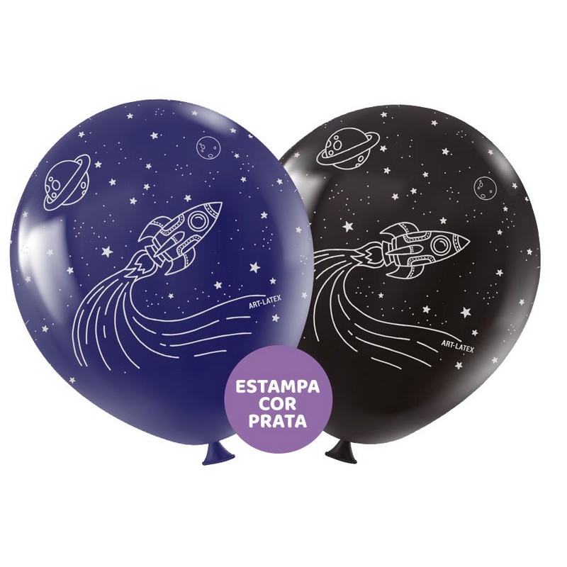 Balão de Festa Redondo Profissional Látex Decorado 11" 28cm - Astronauta - 25 Unidades - Art-Latex