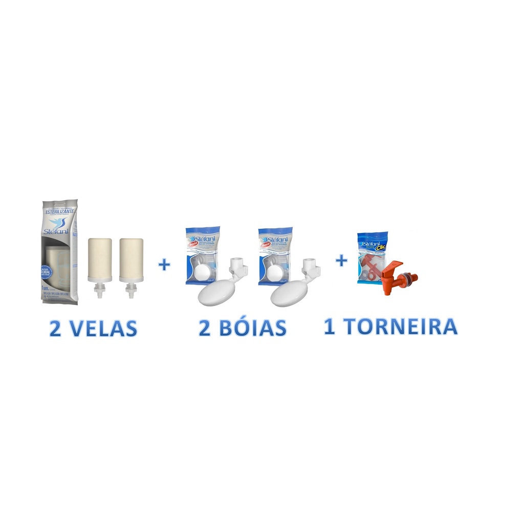 kit Duas Velas Tripla Ação + Duas Bóias + Torneira Para Filtro De Barro Stefani
