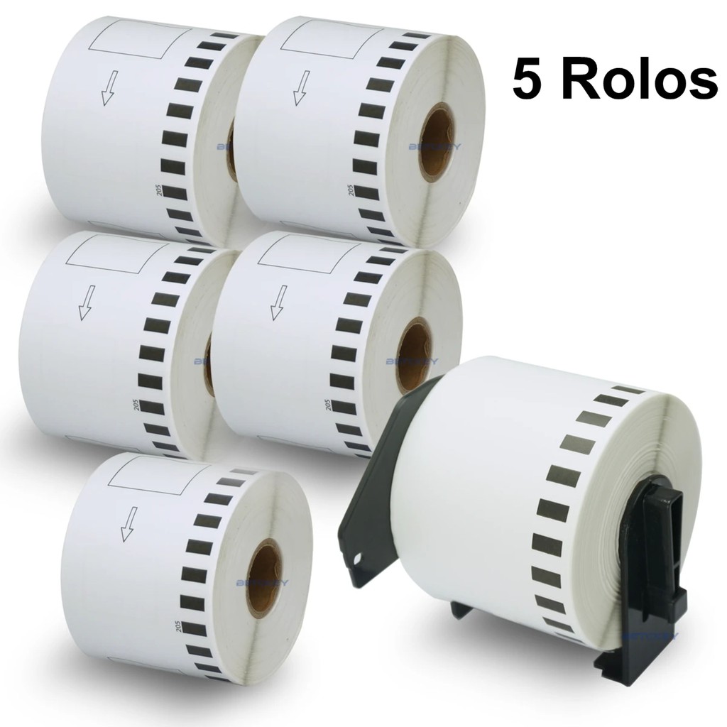 5 Rolos Etiqueta Dk 2205 DK2205 com 01 Suporte - Compatível