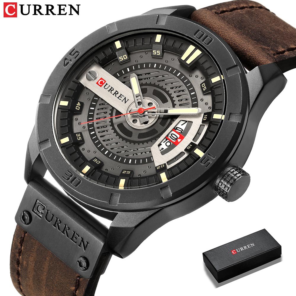 Curren Homens Relógios Desportivos Militares Dos Homens Data Relógio De Quartzo Homem De Couro Casual Relógios De Pulso Relogio Masculino 8301 em Oferta na Shopee