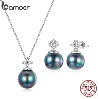 Bamoer Conjunto De Joias De Prata Esterlina 925 Colar E Brincos Padrão De Bola Brilhante Para Meninas Presentes
