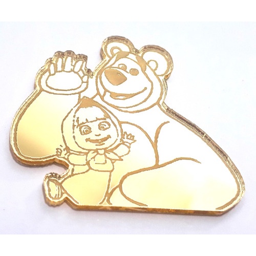 Aplique Decoração Em Acrílico Espelhado Dourado Masha E O Urso 15 Peças