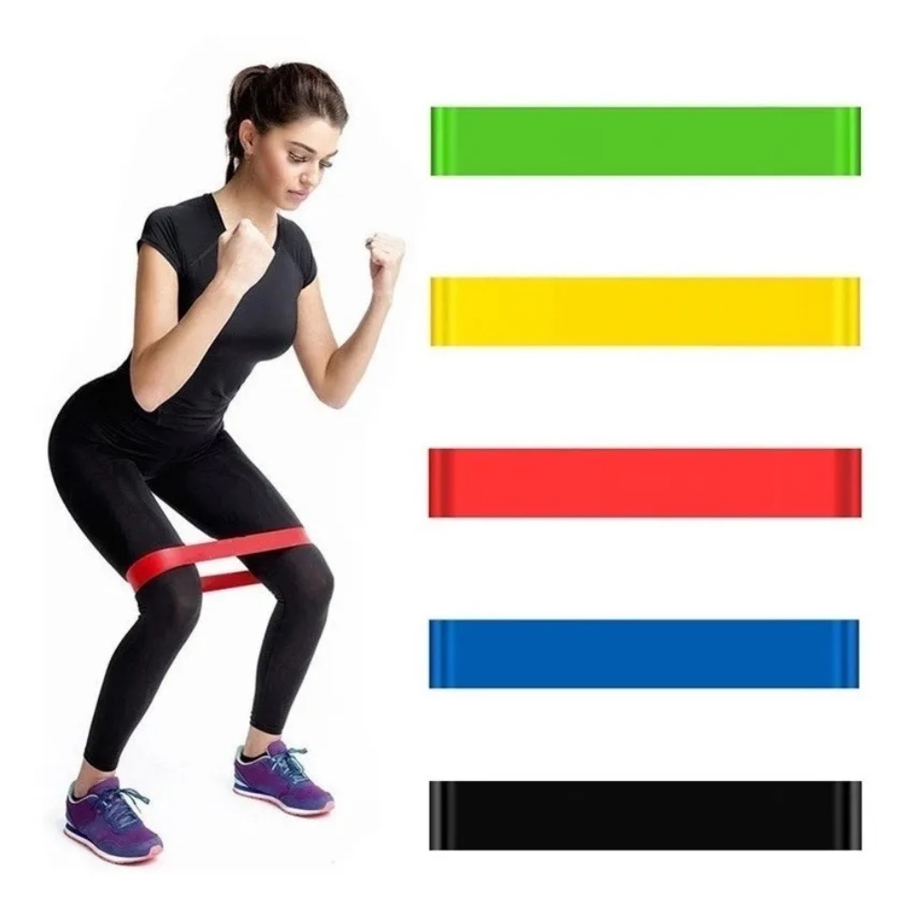 5 Faixas Elásticas Resistentes Mini Band Yoga Pilates Treino Musculação