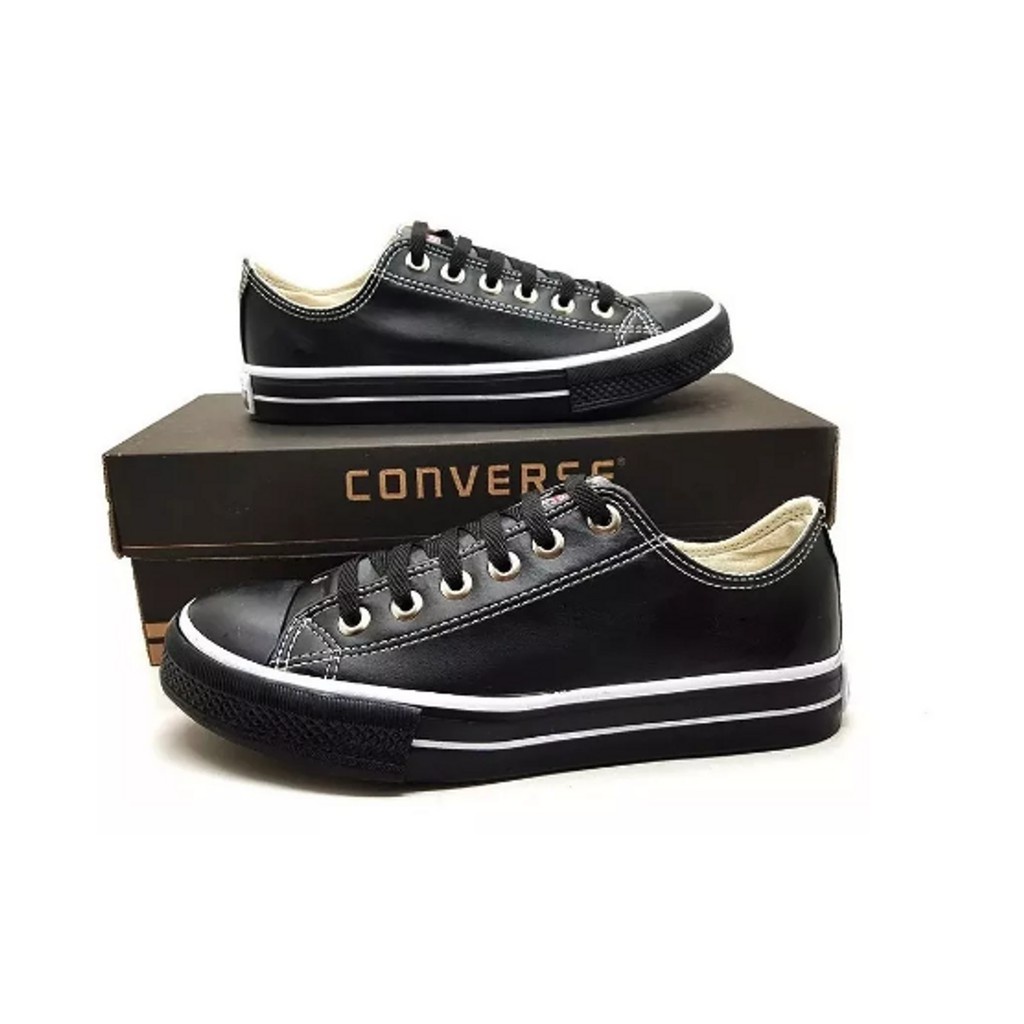 Tênis Converse All Star Preto Couro Sintetico Feminino e Masculino