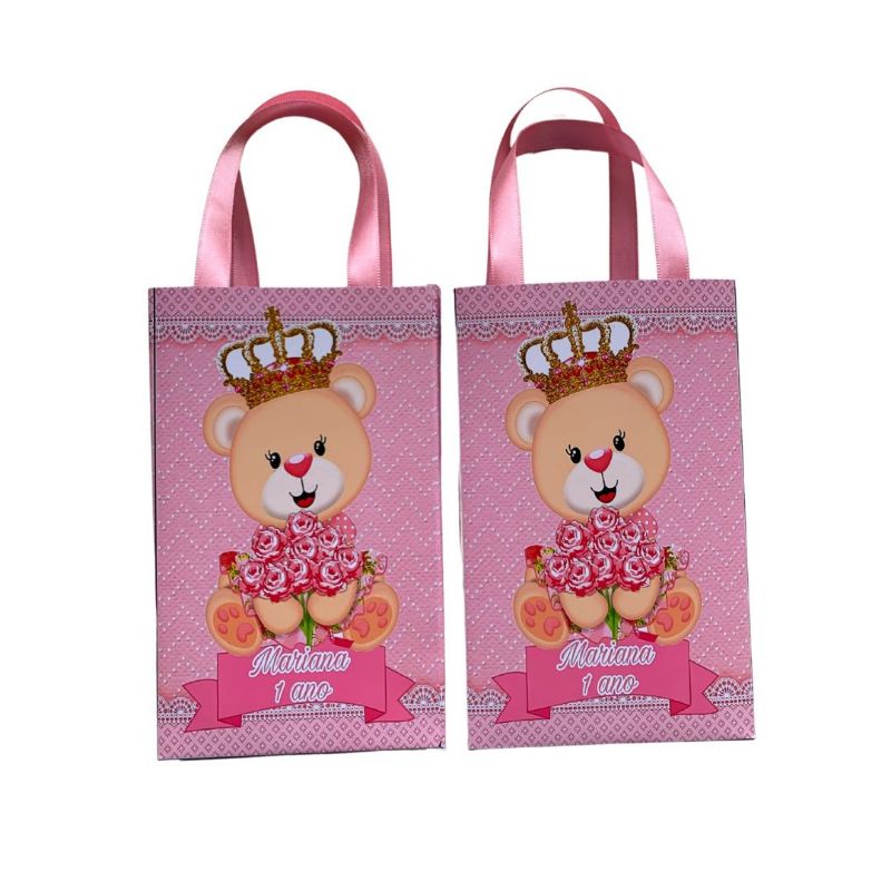15 Sacolinhas Surpresa Personalizadas Tema Ursinha Princesa Tamanho 16x4x10