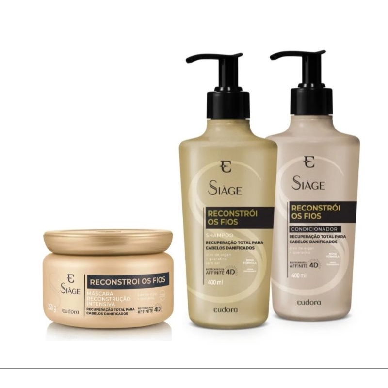 Siage reconstrói os fios shampoo 400ml + condicionador 400ml + máscara 250g